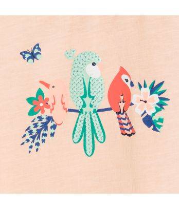 Baby girl's orange bird patch ruffled collar t-shirt