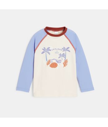 Baby boy's beige long-sleeve T-shirt with UV protection