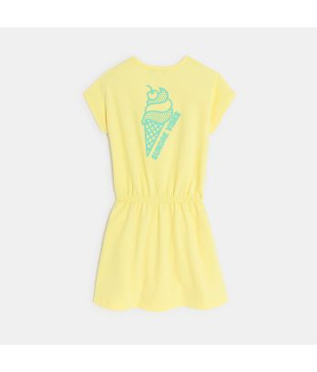 Girl's summer dress in jersey with yellow motif on the back
