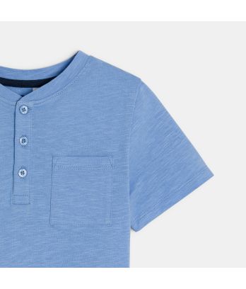 Boy's plain blue Henley-neck T-shirt
