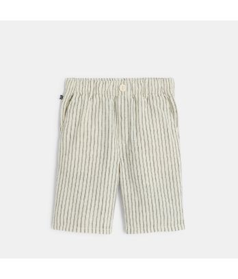 Boy's beige striped linen Bermuda shorts