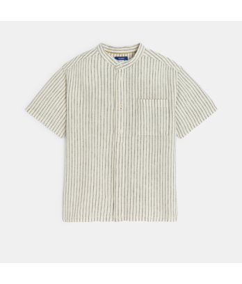 Boy's beige striped linen shirt with short sleeves
