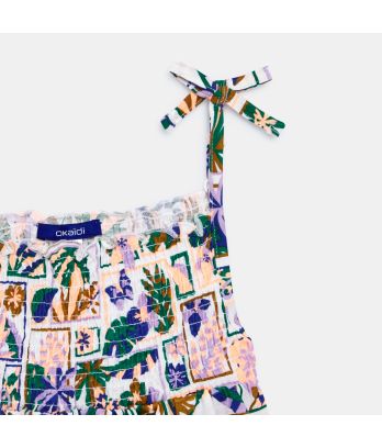 Girl's multicoloured printed smocked vest top
