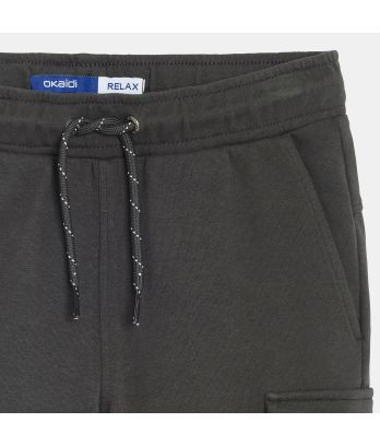 Boy's grey cargo Bermuda shorts in brushed cotton