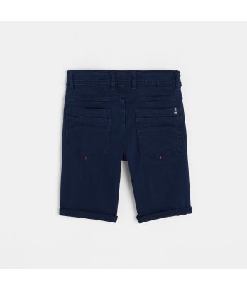 Boy's slim-fit blue Bermuda shorts in very stretchy canvas 