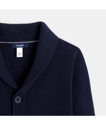 Boy's blue shawl-collar buttoned cardigan
