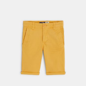 Boy's plain yellow slim-fit canvas Bermuda shorts