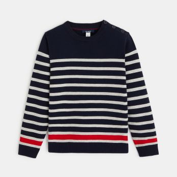 Boy's blue knitted fisherman's jumper.