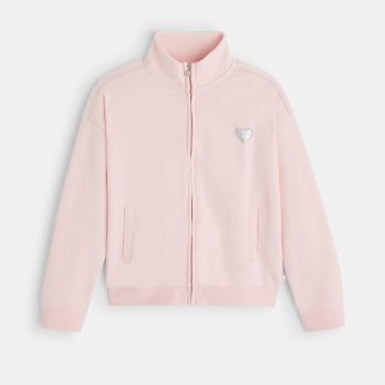 Girl's plain pink funnel-neck sweatshirt