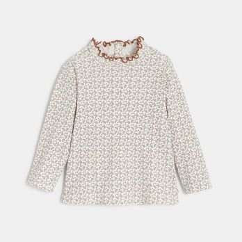 Flat-ribbed T-shirt with wavy collar