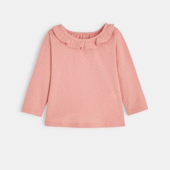 Fancy knit ruffled neck T-shirt