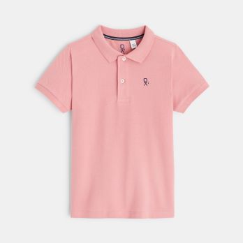Boy's pink cotton piqué polo shirt
