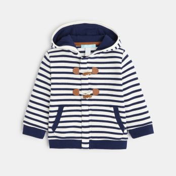 Baby boy's blue striped fleece zip-up hoodie