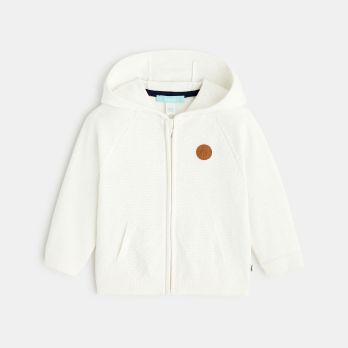 Baby boy's white knitted zip-up hoodie