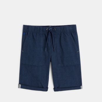 Boy's blue linen blend elegant Bermuda shorts