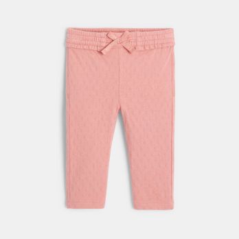 Baby girls' decorative pink knitted trousers with elasticated waistband