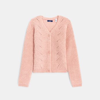 Girls' pink V-neck cardigan