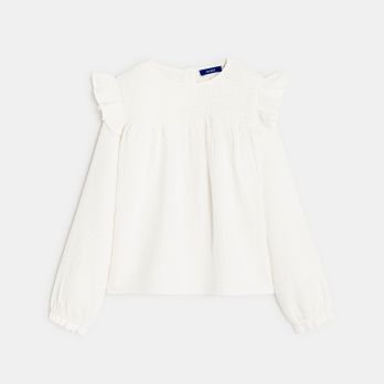 Girl's white smocked cotton gauze blouse