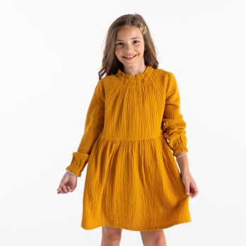 Girls orange cotton gauze dress
