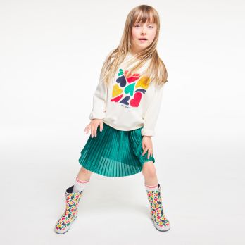 Girls' green pleated midi skirt