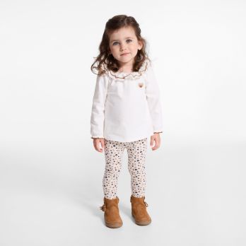 Baby girl's white ruffle neck T-shirt