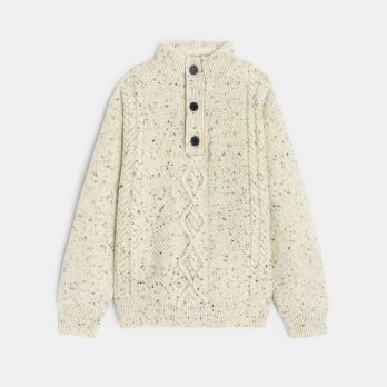 Boys' ecru mottled cable-knit sweater