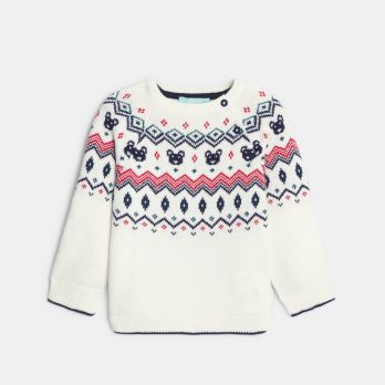 Baby girl’s white jacquard knit sweater