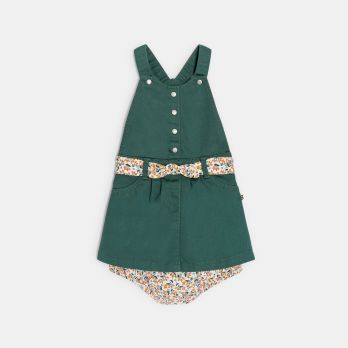 Baby girl's green cotton poplin dungaree dress