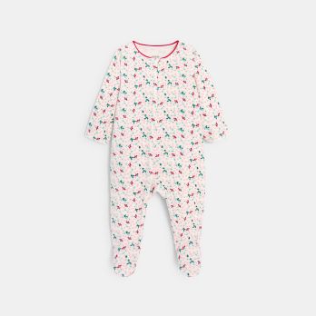 Baby girl's velvet floral zipped sleepsuit