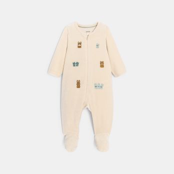 Baby boy's beige corduroy sleepsuit