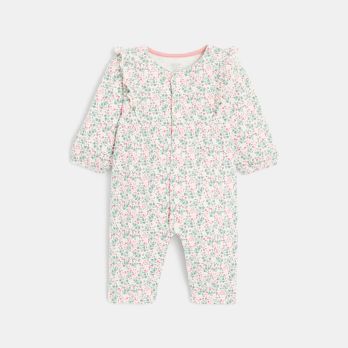 Baby girl's long green floral romper suit