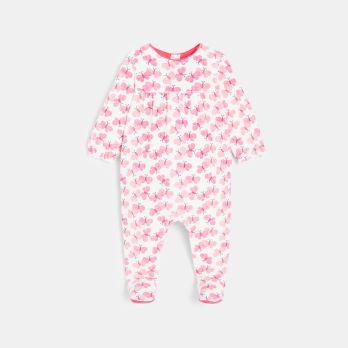 Baby girl's pink velvet butterfly sleepsuit