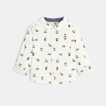 Baby boy's white panda corduroy shirt