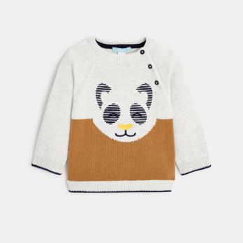 Baby boy's white smiley panda knit jumper