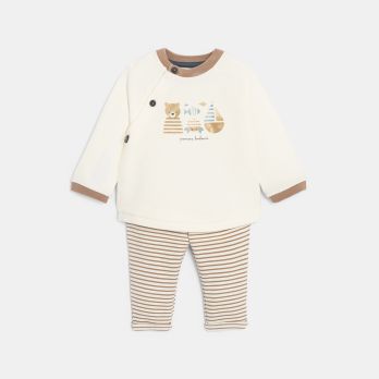Baby boy's velvet sweatshirt and beige striped trousers