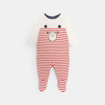 Baby boy's red velvet sleepsuit