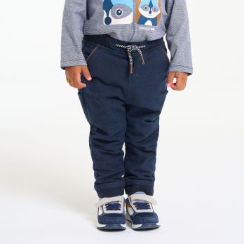 Plain-colored canvas pants with an elastic waistband