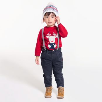 Baby boy’s grey fancy velvet pants with removable suspenders
