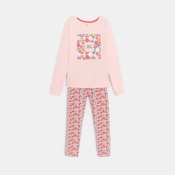 Girl's pink jersey 2-piece pyjamas