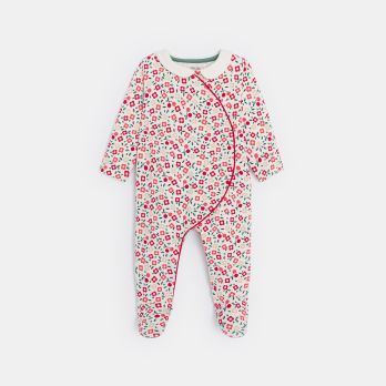 Baby girl's red floral wrap-around fleece sleepsuit