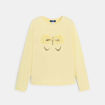 Girl's yellow long-sleeve T-shirt with butterfly motif