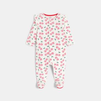 Baby girl's pink velvet floral sleepsuit