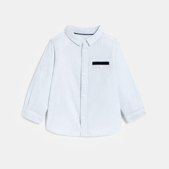Baby boy's blue striped shirt in textured cotton