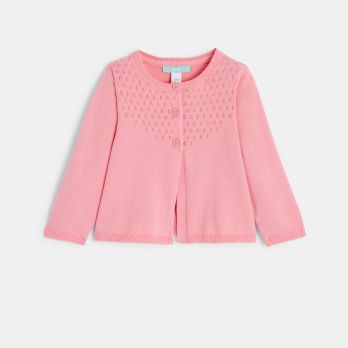 Baby girl's pink decorative-knit cardigan