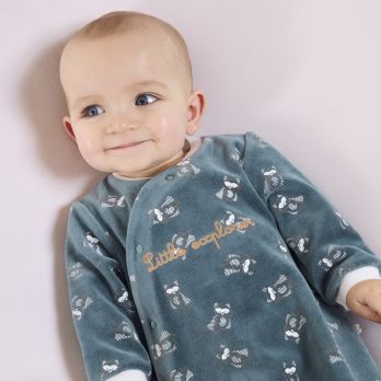 Baby boy's green velvet sleepsuit