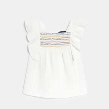 Girl's white smocked cotton gauze blouse