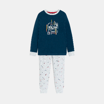 Boy's blue jersey 2-piece pyjamas