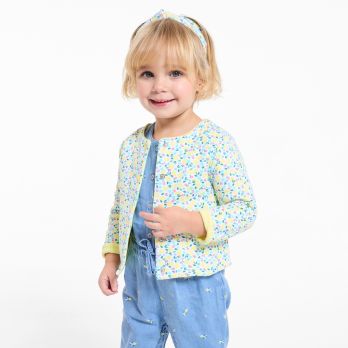 Baby girl's yellow lemon print reversible sweatshirt with press-studs