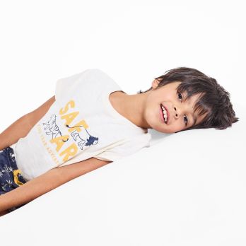 Boy's beige 2-piece summer pyjamas with safari motif