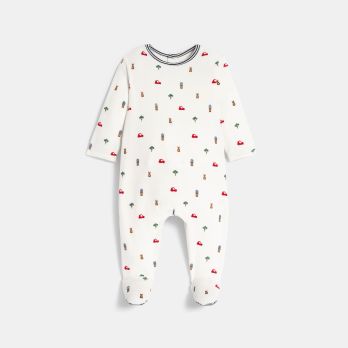 Baby boy's white velvet printed sleepsuit